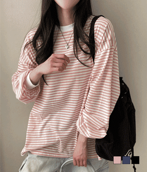 [무료배송] 써머즈 얇고 가벼운 단가라 스트라이프 아방소매 긴팔 맨투맨 티셔츠